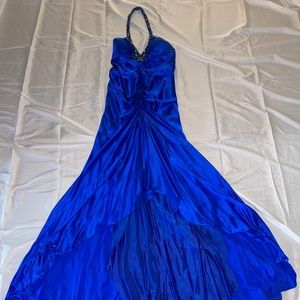 Niteline royal blue high low halter gown